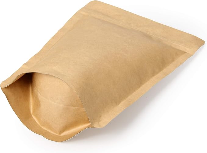 50 Counts High Barrier Natural Kraft Paper Stand up Zipper Coffee Pouch Bag with One Way Degassing Valve (50, 12 OZ/340 Gram)