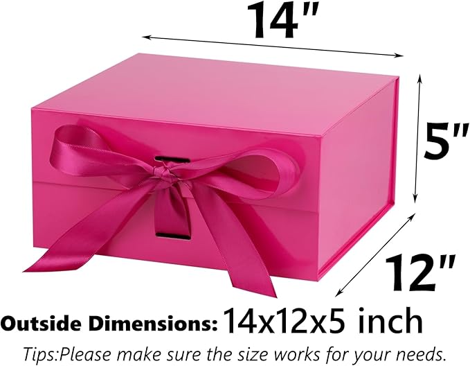 OEMVALATY Bright Pink Gift Box,14x12x5 Inches Gift Boxes with Lids for Presents with Magnetic Closure and Ribbon for Wedding,Storage,Birthday(5-Pack)