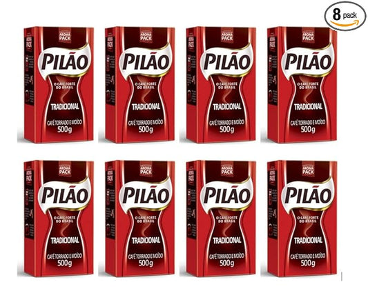 Pilão Roasted and Ground Coffee 17.6oz | Café Torrado e Moído 500g (Pack of 08)