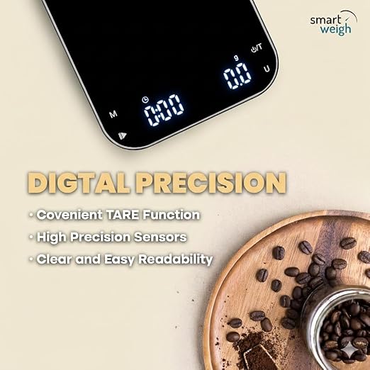 Smart Weigh Pro Coffee Scale with Auto Timer, 3000g/0.1g High Precision Digital Espresso & Kitchen Scale, Measures in g, oz, lb, lb:oz, ml, fl'oz, Large LED Display, Rechargeable USB-C