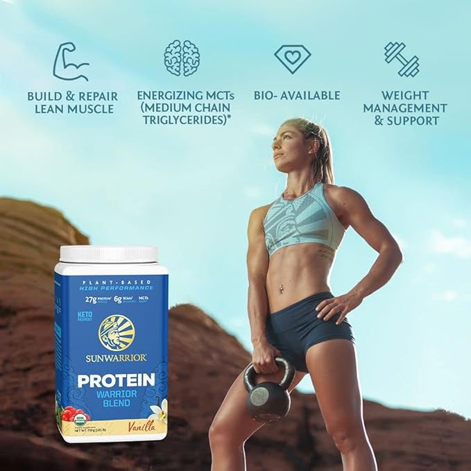 Sunwarrior Organic Plant Based Protein Powder – Vanilla, 17 Servings | Vegan, BCAA, Hemp Seed Pea Blend, Non-GMO, Gluten Free