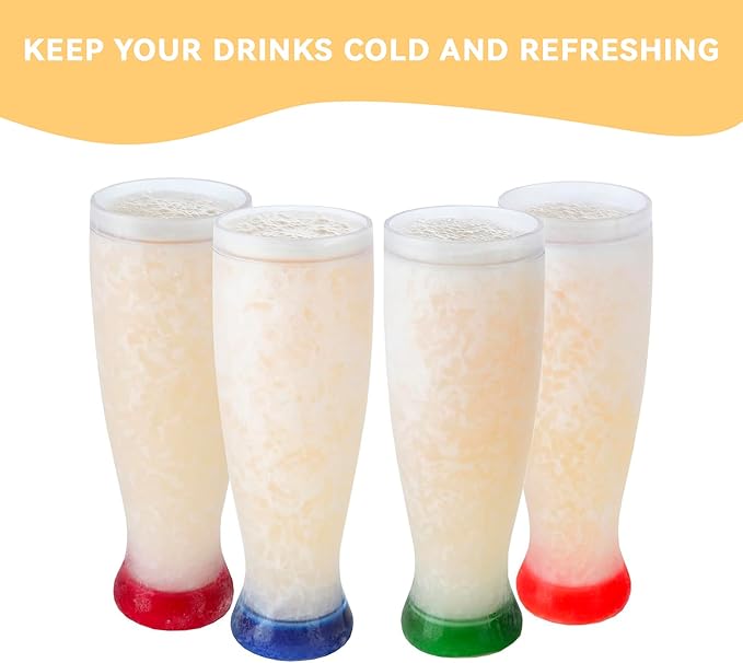 Lily's Home Freezer Beer Mugs, Set of 4-16 oz Double Wall Insulated with Liquid Gel, Frosty Chiller Cups, Break-Resistant Acrylic Freezable Glasses for Home Bar, Pool Parties, BBQ & Outdoor Gifts