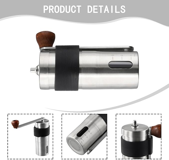 Deskbloom Manual Coffee Grinder Stainless Steel Portable Hand Crank Adjustable Coarseness Conical Burr for Espresso Pour Over Drip Cold Brew