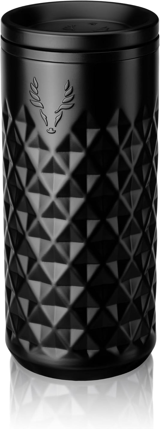 Viski Paragon Stainless Steel Highball Tumbler Cup with Lid, Insulated Ceramic Lined Metal Cocktail Glass for Patio, Outdoor Party, Wedding Gifts, Drink Lover Gifts, 16 oz Set of 1, Obsidian Black