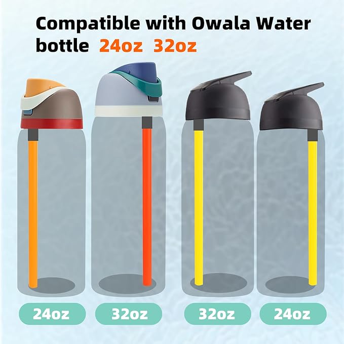 Straw Replacement for Owala Water Bottle 24 oz 32 oz, Reusable Plastic Straws with 1 Cleaner Brush, BPA-free, Dishwasher Safe, Straw Accessories Compatible with Owala Water Bottle