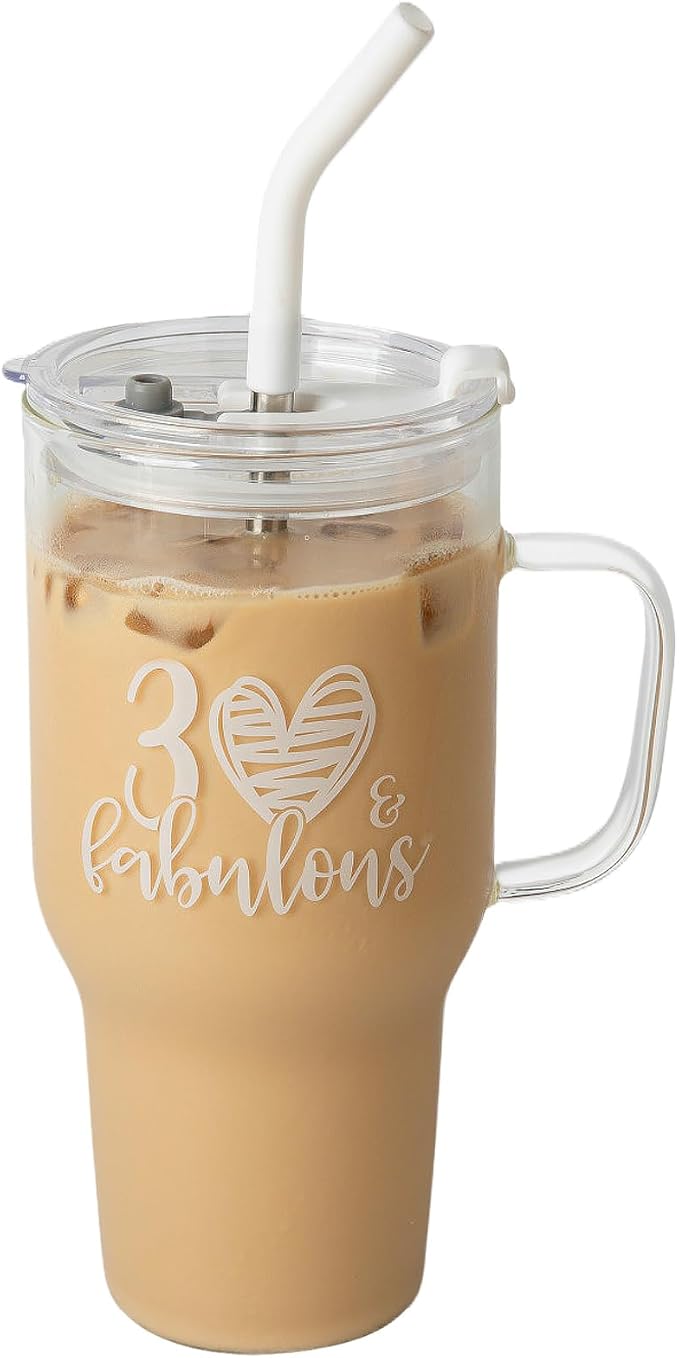 Wells 30th Birthday Gifts for Her, Fabulous 30 Year Old Happy Birthday Gifts for Women, Best Friends, Female, Wife, Daughter, Sister, Girlfriend, Coworker - Large 33oz Glass Tumbler