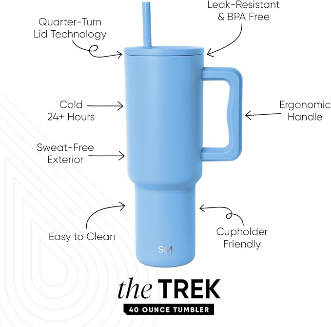 Simple Modern 40 oz Trek Tumbler with Handle and Straw Lid | Cup Holder Friendly Insulated Stainless Steel Travel Mug | Snow Day