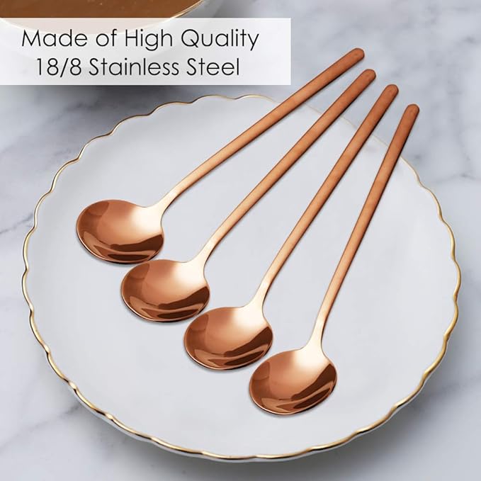 Pack of 8, Rose Gold Plated Stainless Steel Espresso Spoons, findTop Mini Teaspoons Set for Coffee Sugar Dessert Cake Ice Cream Soup Antipasto Cappuccino, 5.3 Inch