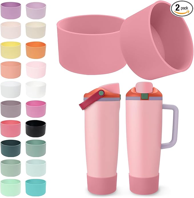 2PCS Silicone Boots for Owala 30oz & 40oz FreeSip Sway Bottles & Tumblers – Non-Slip, Scratch-Resistant, Stability Enhancer for Owala Accessories (Vintage Rose)