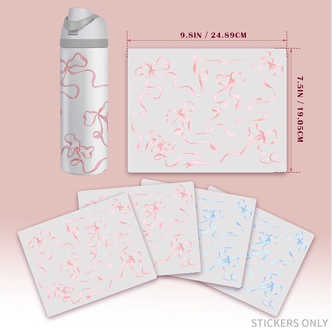 4PCS Bows Stickers for Owala Water Bottle, Stickers Waterproof Compatible with Urban Outfitters Owala Bottles, Tumbler Cup Accessories Decal Decorate (Blue Pink, 24 OZ, Bows)