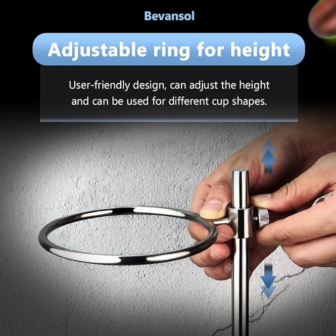 Bevansol Stainless Steel Pour Over Coffee Maker, Adjustable Stand, Double-layer Filter
