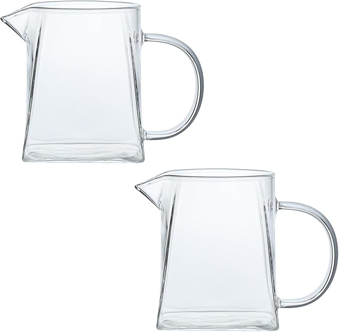 CHOOLD Square Base Clear Glass Creamer Pitcher Set of 2, 11oz