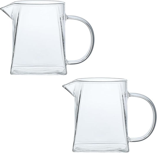 CHOOLD Square Base Clear Glass Creamer Pitcher Set of 2, 11oz