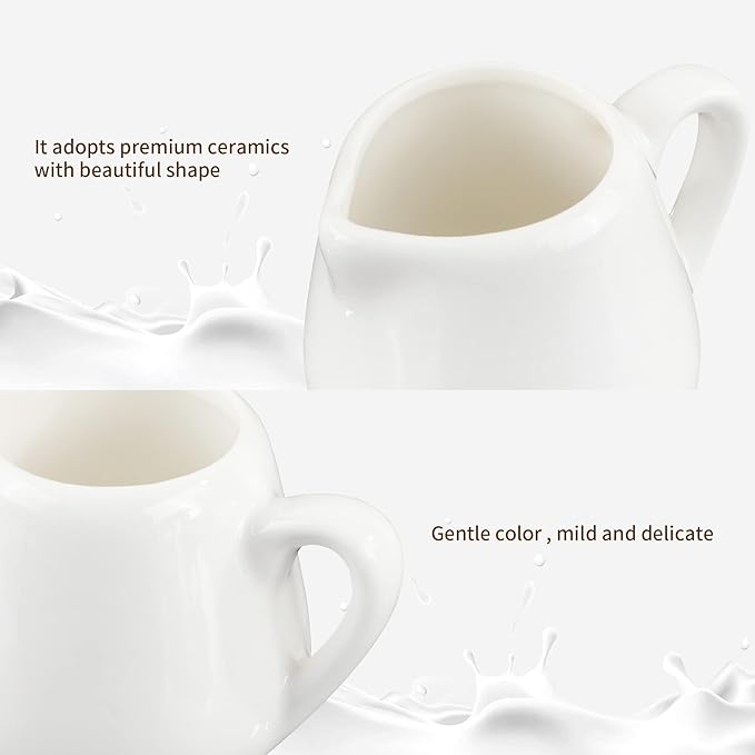 12PCS Mini Ceramic Creamer, 3 OZ Small Porcelain Creamer Pitcher, Small Syrup Pitcher, Coffee Creamer Pitcher, Creamer Dispenser, White Ceramic Pitcher for Coffee Tea Milk Sauce with Handle