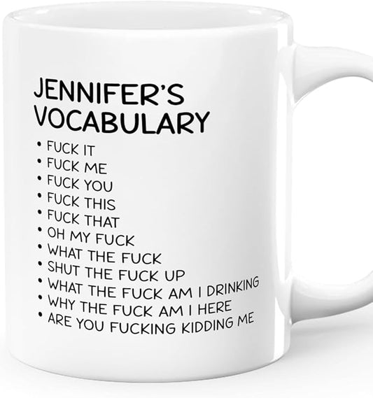 Joymade Personalized Ceramic Coffee Mug, Funny Custom Mug for Bestie, Friends, Couple, Coworker, Snowman Lovers (My F Vocabulary)