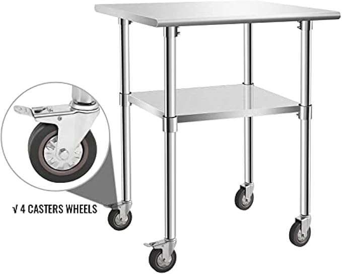 Stainless Steel Table - Metal Table Cart - Commercial Workbench with Caster Wheel - NSF Certified - for Restaurant, Warehouse, Home, Kitchen, Garage,30''x24''