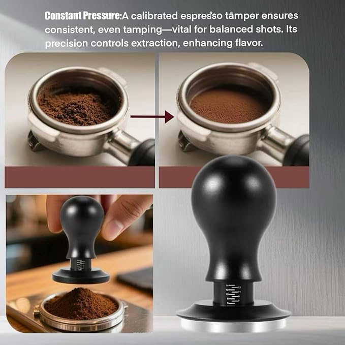 53mm Coffee Tamper & Distributor Set 53mm, Espresso Tamper Set with Spring Loaded and Base, Coffee Machine Accessories 54mm Calibrated Tampers for Breville Portafilter with Coffee Cleaning Brush