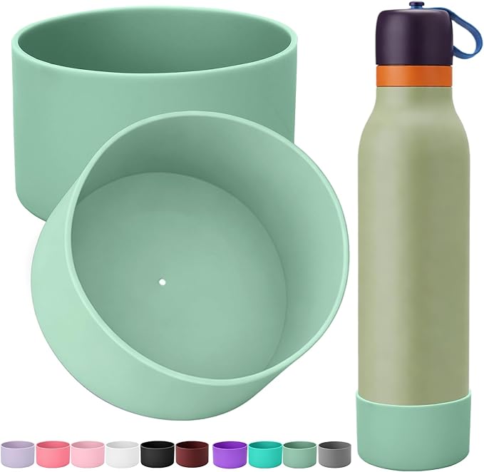 Mity rain 2PCS Silicone Boot for Owala FreeSip Twist Water Bottle, Anti-Slip, Noise-Reducing,Prevents Scratches(24oz Green)