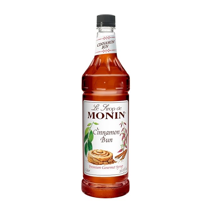 Monin - Cinnamon Bun Syrup | Premium Syrup for Cocktails, Coffees & More | Clean Label with No Artificial Flavors, No Artificial Preservatives (BPA-Free Plastic Bottle, 1 Liter)