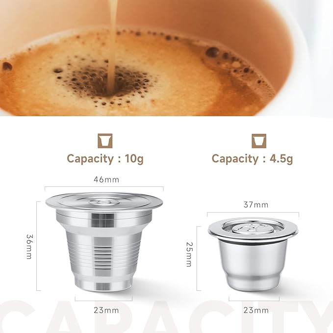 2 Pcs Reusable Stainless Steel Coffee Capsules Compatible with L'OR Barista LM8012 / 60, Refillable Coffee Pods Metal L'or Espresso Pods with Tamper(Big & Small)