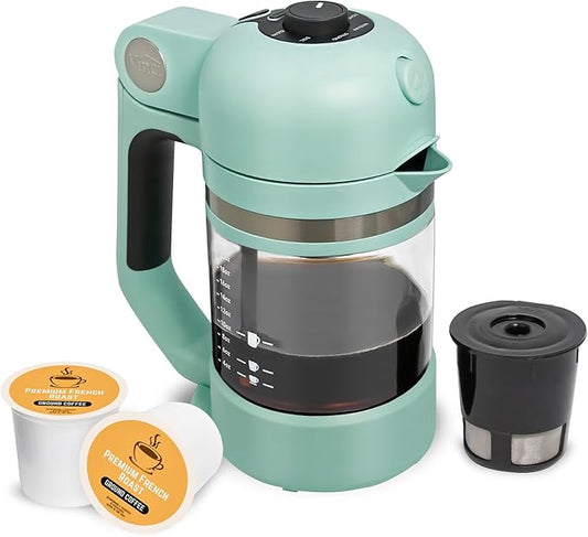 VINCI Micro Café Smallest Single-Serve Coffee Brewer | Compatible with Keurig K-Cups, K-Pods | Glass Carafe | Enclosed Brewing for Hotter Coffee | Large Capacity Reusable Filter Cup Included (Oasis)