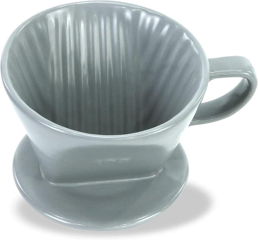 Pour Over Ceramic - Coffee Dripper Ceramic Coffee Maker with 3 Holes Flat Bottom, Porcelain Slow Filter Cone for Travel, Camping, Office, Home, Coffee Maker Brew, Grey