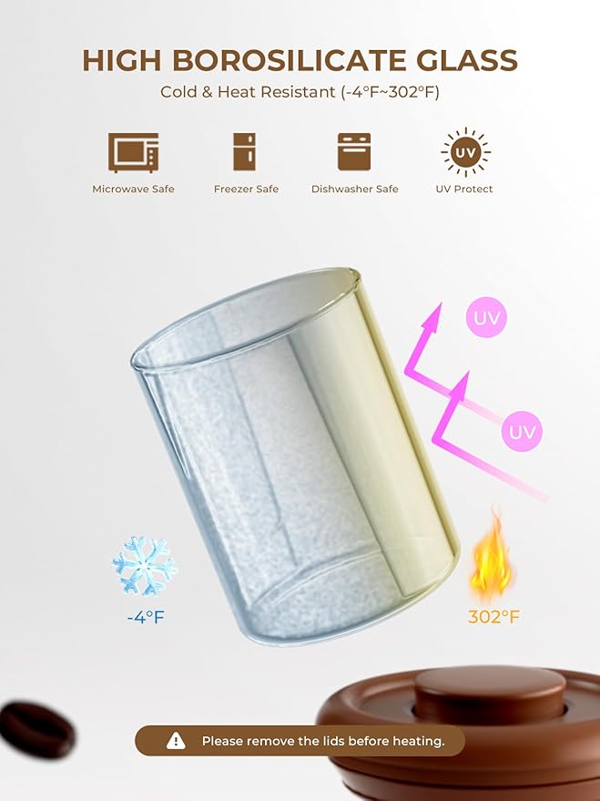 Ground Coffee Glass Container Airtight 10 oz – Pop Top Ground Coffee Canister with CO₂ Valve, 0.63lb Coffee Bean Container, UV Resistant