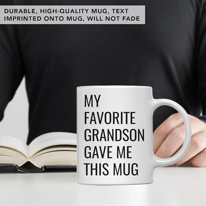 Andaz Press 11oz. Funny Coffee Mug Gag Gift, My Favorite Grandson Gave Me This Mug, 1-Pack, Grandpa Grandma Birthday Christmas Sarcastic Humor Granddad Favorite Grandchild Grandpa Mugs
