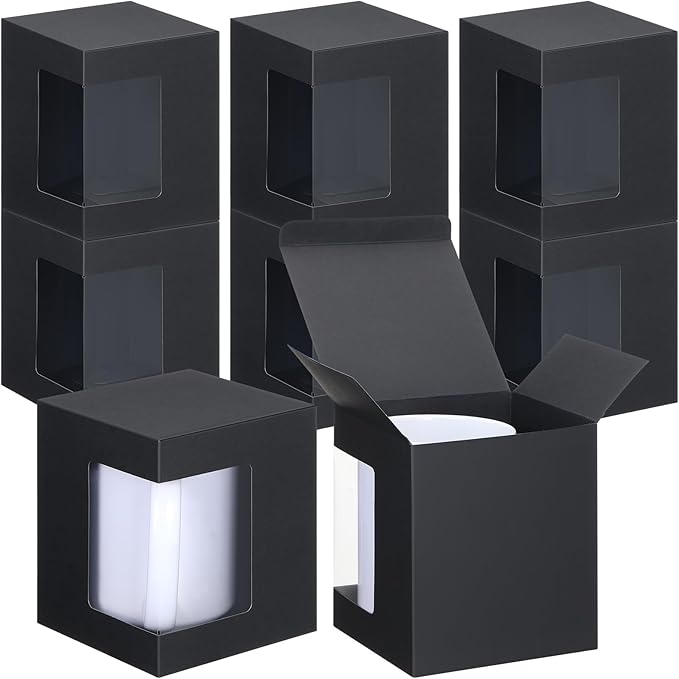 Harloon 36 Pack Mug Boxes for Gifts Coffee Mugs Boxes Gift for Shipping Sublimation Transparent Wine Glass Gift Packaging Box for Blanks 11oz, 12oz, 15oz Wrapping(Black)