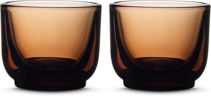 Fellow Pirch Espresso Shot Glass 3.5 oz Set of 2, Amber Artisanal Cups, Handcrafted Heat Retaining Dishwasher & Microwave Safe for Latte Art, Cortado & Coffee