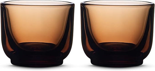 Fellow Pirch Espresso Shot Glass 3.5 oz Set of 2, Amber Artisanal Cups, Handcrafted Heat Retaining Dishwasher & Microwave Safe for Latte Art, Cortado & Coffee