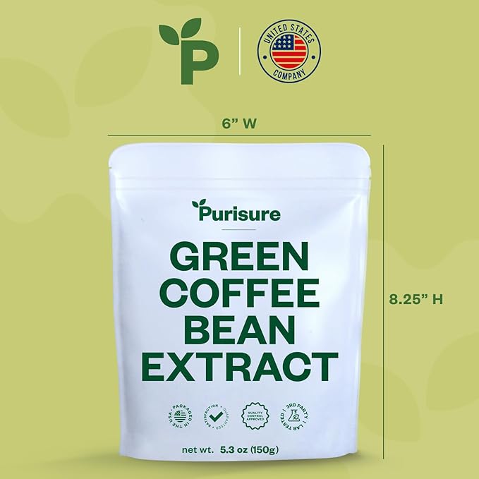 Purisure Green Coffee Bean Extract Powder 150g, Green Coffee Bean Extract, 750 Servings