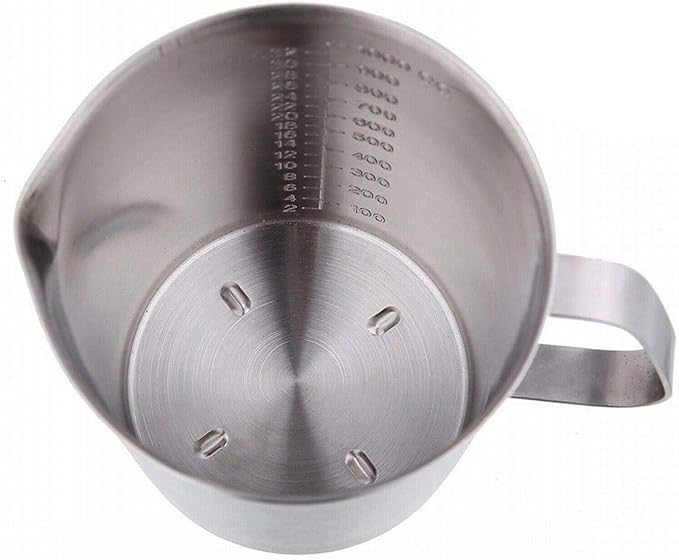 KSENDALO 32Ounces Stainless Measuring Cup (1.0 Liter) with Silicone 16Oz Measuring Cup Set, 304 Stainless Measuring Cup Stainless Pitcher with Marking with Handle (1000ML&500ML)