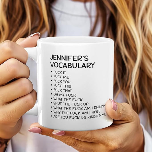 Joymade Personalized Ceramic Coffee Mug, Funny Custom Mug for Bestie, Friends, Couple, Coworker, Snowman Lovers (My F Vocabulary)
