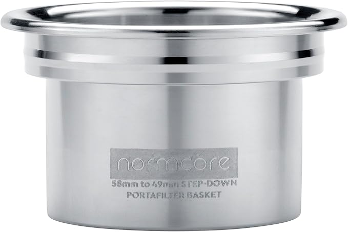 Normcore 58mm to 49mm Step-Down Portafilter Basket Kit, CNC-machined From a Solid Block of 304 Stainless Steel, 0.18mm Holes, Includes Dosing Funnel, 49mm Puck Screen, 200 Papers Filter