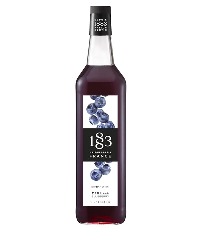 1883 Blueberry Syrup for Drinks, Made in France, 1 Liter Glass Bottle