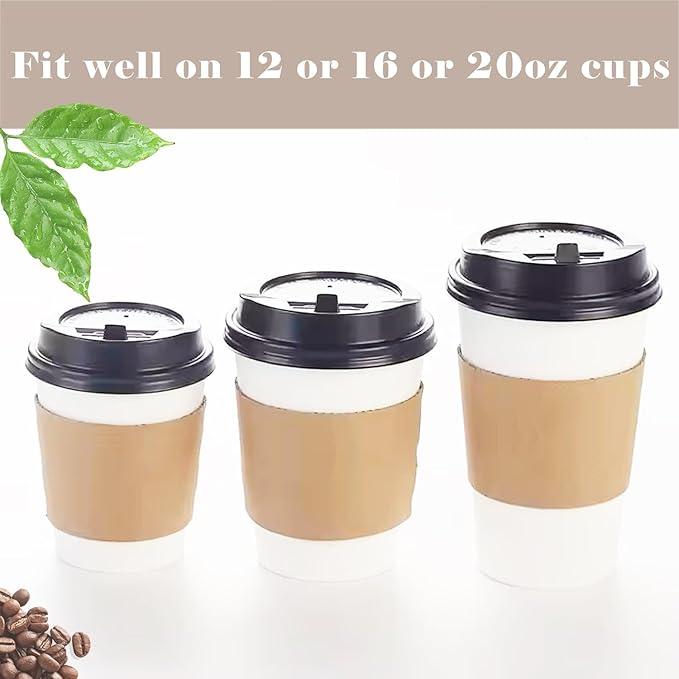 500 PCS Coffee Sleeves by MTJBYD-Fit 12oz,16oz,20oz,22oz, 24oz Hot Cups-Kraft Paper Cup Sleeves Perfect for Hot Drinks-Disposable and Recyclable-Plain Brown Color (PACK of 500)