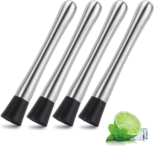 4 Pack Muddlers for Cocktail 304 Stainless Steel Fruit Crusher 9.8" Long Ice Crusher for Bar Party and Home