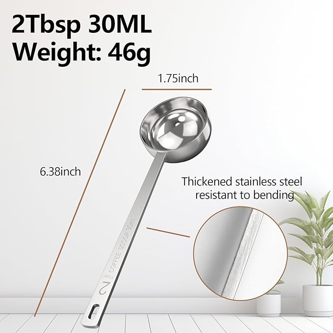 Generic 2 Tablespoon Stainless Steel Coffee Scoop - Perfect Measuring Spoon for Ground Coffee, Espresso - Durable Serving Utensil (30ml), Silver, BD-003