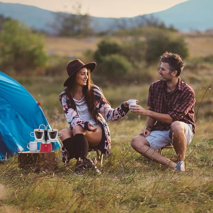 MVPLUE-Mini Express Double Tube Moka Pot Aluminum Viva Magenta,Share fresh delicious coffee with a friend