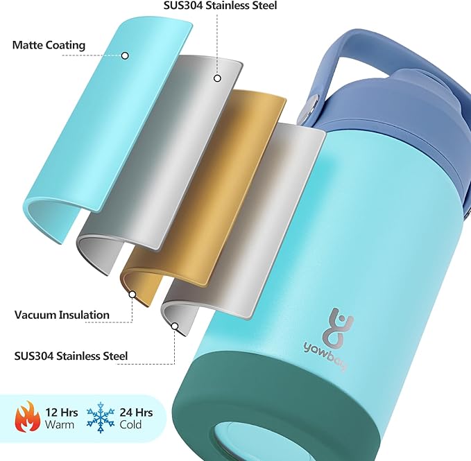 Kids Insulated Water Bottle with Straw Lid & Silicone Handle,12oz Kids Leak Proof Water Bottle for School Boys Girls,Double Wall Vacuum Stainless Steel with Non-slip Silicone Base(Light Green)