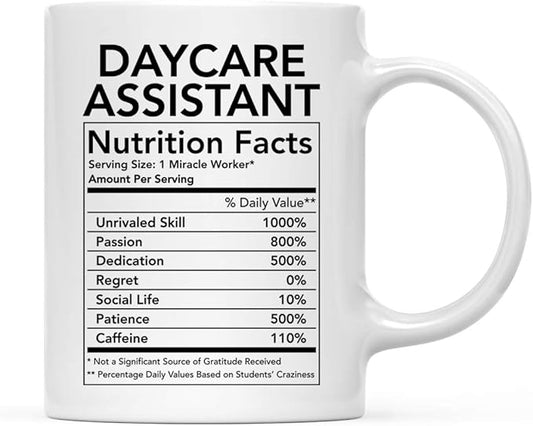 Andaz Press Funny 11oz. Ceramic Coffee Tea Mug Thank You Gift, Daycare Assistant Nutritional Facts, 1-Pack