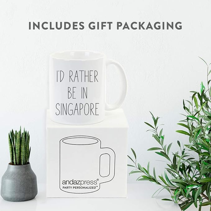Andaz Press World Country Adventure 11oz. Coffee Mug Gift, I'd Rather Be in Singapore, 1-Pack, Summer Vacation Long Distance College Going Away Study Abroad Birthday Christmas Gifts