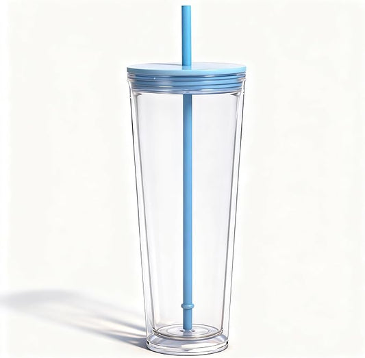 24oz Tumbler with Lid and Straw, Leak Proof and Double Wall Insulated Reusable Plastic Cups,Travel Reusable Iced Coffee Cup (1, Blue)