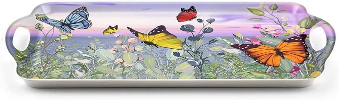 Serving Tray Decorative Tray with Handles Multi-Purpose Rectangular Serving Trays for Restaurant, Parties, Coffee Table, Kitchen - Butterfly Flying Flower