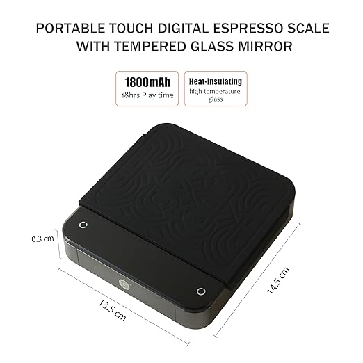 CUFEJORO Portable Coffee Scale,Digital Touch Espresso Scale with with Timer,2kg/0.1g High Precision,Rechargeable 1800mAh Battery Tempered Glass Mirror