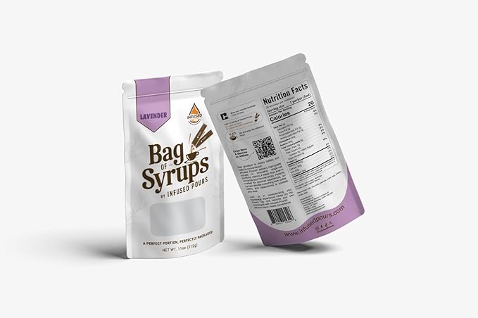 Single Serving Lavender Syrup Packets for Coffee and Cocktails - 5mL Each, 30 Count - Bag of Syrups by Infused Pours (5mL, Lavender)