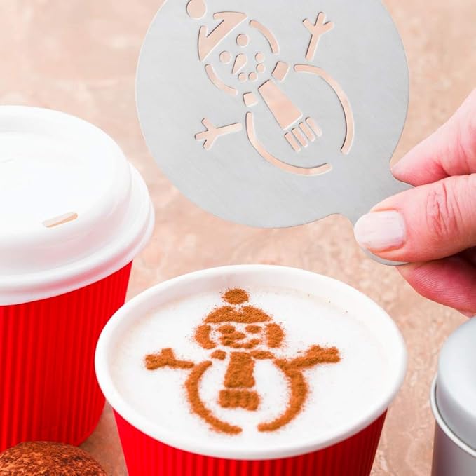 Restaurantware Coffee Art Stencil Pack of 1 Stainless Steel Snowman Decorating Stencil for Latte Art, Reusable Tool With Built-In Handle, Dishwasher-Friendly Coffee Shop Accessory
