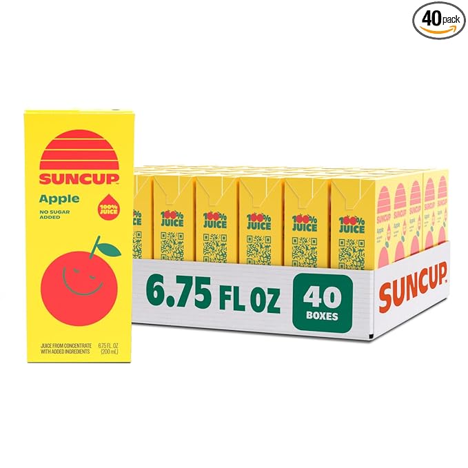 SunCup Juice - Apple Juice (40 Pack) 6.75 oz Juice Box with Straw | No Sugar Added Apple Blend for Kids, Bulk Pack for School Lunches, Snacks, Travel, Parties, Sports Teams, and Everyday Drinks