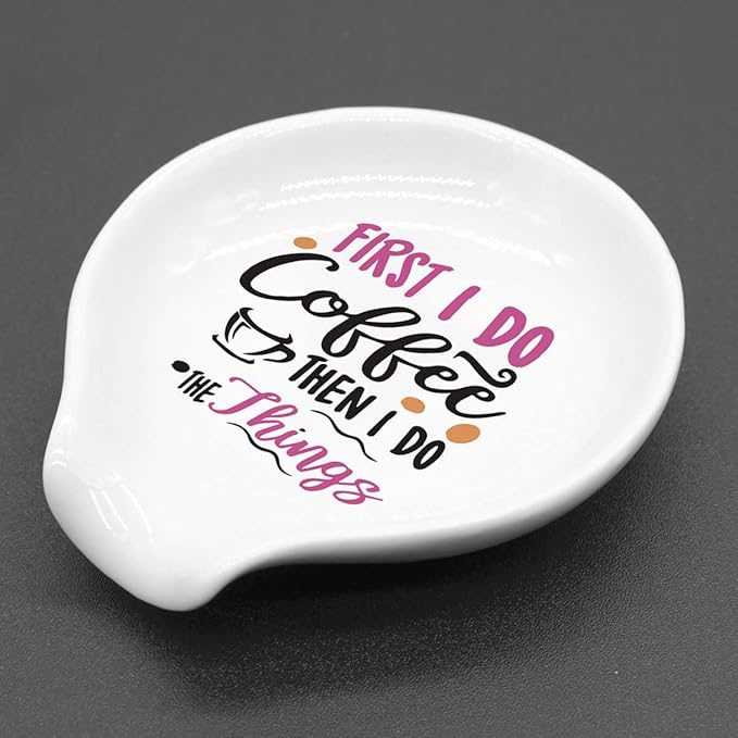 Funny Coffee Coffee Spoon Holder-Color Ceramic Cafe Spoon Rest-Cafe Shop Station Accessories-First I Do Coffee Then I Do The Things Sign